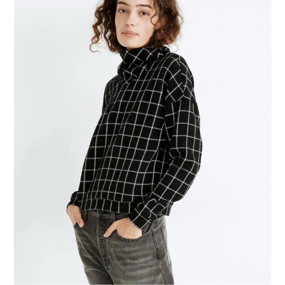 Madewell Black and White Women's Cowl Neck Sweater - Small - Picture 2 of 7